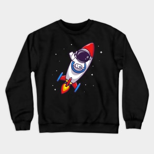 Astronaut Riding Rocket Cartoon Crewneck Sweatshirt